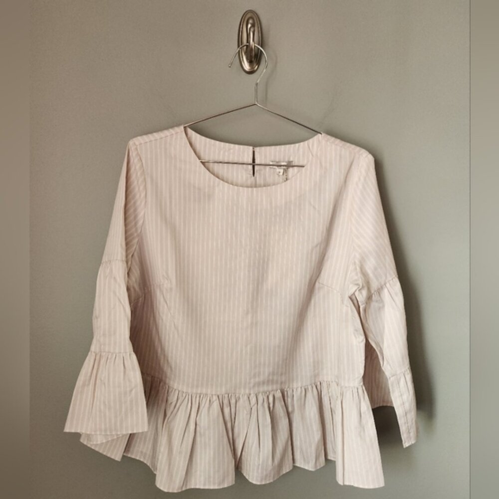 Tyler Boe Peplum Striped Cotton Blouse Large NWT